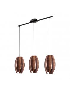 EGLO 91012 - MONGU Wooden pendant lamp in brown steel and raffia, glass