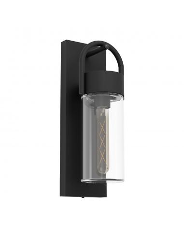 Aplique exterior E27 negro y cristal IP44 - Eglo Carraro