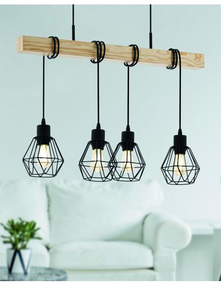 4-light pendant lamp steel and wood - EGLO Townshend5