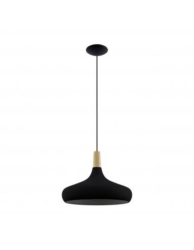 Black steel and wood pendant lamp Ø40 cm - EGLO Sabinar