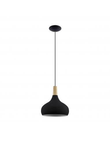 Black steel and wood pendant lamp Ø28 cm - EGLO Sabinar