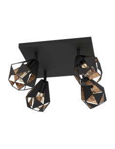 Lámpara de techo 4 luces acero negro y cobre - Eglo Carlton8