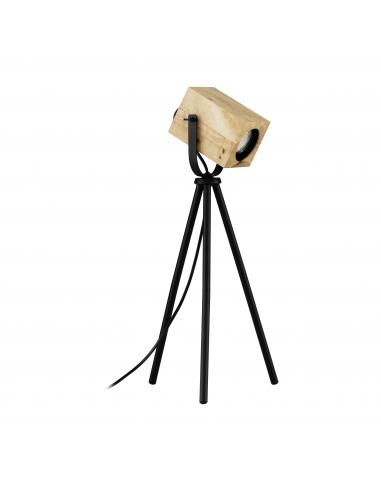 Lámpara de mesa industrial GU10 madera trípode - Eglo Ayles