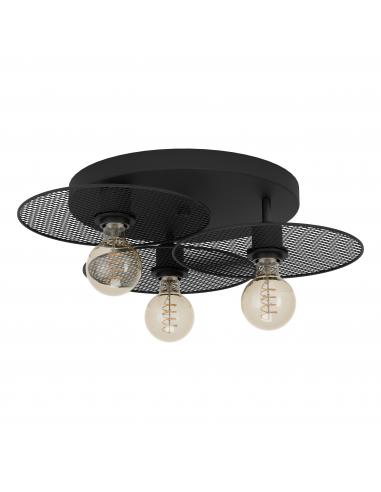 Vintage black steel 3-light ceiling lamp - EGLO Ikeston