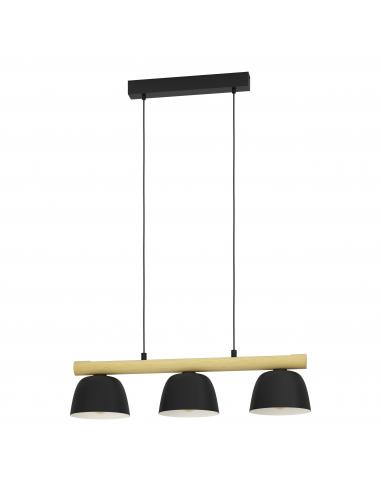 3-light pendant lamp steel and wood - EGLO Sherburn