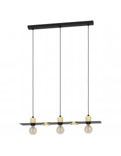 Lámpara colgante 3 luces acero y madera - Eglo Bramerton