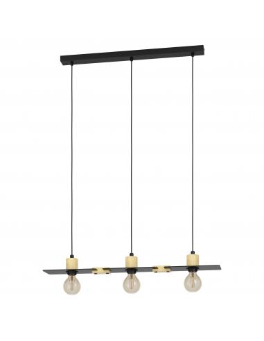 Bramerton 3-light pendant lamp steel and wood - EGLO