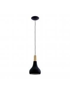 Black steel pendant lamp with wood - EGLO Sabinar