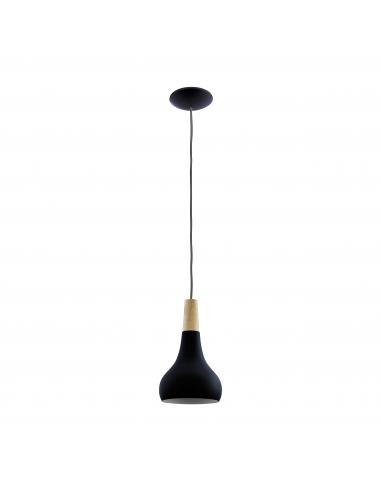 Black steel pendant lamp with wood - EGLO Sabinar