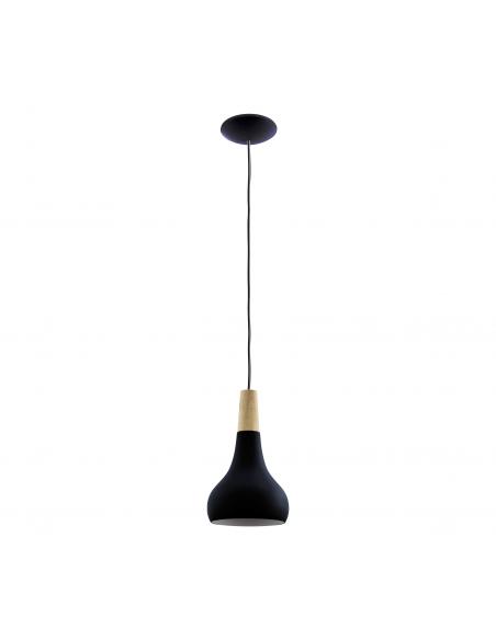 Black steel pendant lamp with wood - EGLO Sabinar