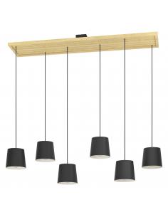 6-light pendant lamp steel and wood - EGLO Camarioca