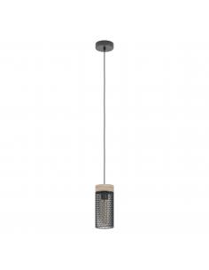 Black steel pendant lamp with wood - EGLO Kilnsdale
