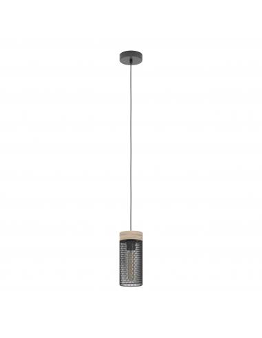 Black steel pendant lamp with wood - EGLO Kilnsdale
