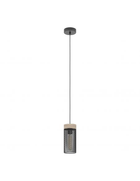 Black steel pendant lamp with wood - EGLO Kilnsdale