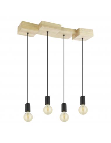 4-light hanging lamp brown wood - EGLO Halkin