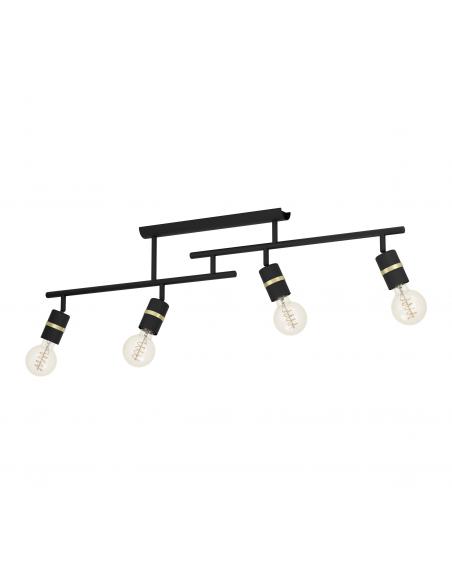 Lámpara de techo 4 luces focos acero negro - Eglo Lurone