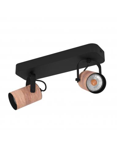 Foco 2 luces GU10 madera marrón base negra - Eglo Cayuca