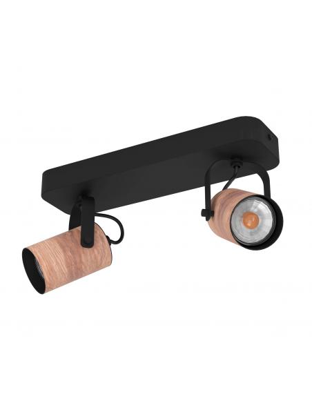 2-light GU10 brown wood spotlight with black base - EGLO Cayuca
