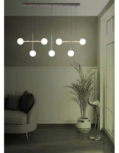 Lámpara colgante 7 luces cristal opalino mate Eglo Paz