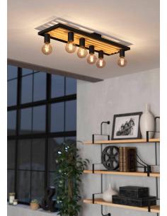 Ceiling lamp 6 lights steel and wood - EGLO Consett 2