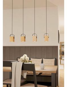4-light GU10 hanging lamp black with wood - EGLO Ayles 2