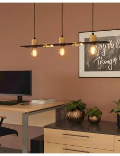 Bramerton 3-light pendant lamp steel and wood - EGLO 2