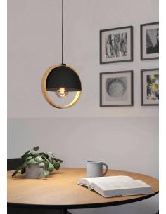 Lámpara colgante acero negro círculo de madera - Eglo Callow 2