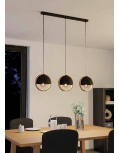 3-light pendant lamp black steel and wood - EGLO Callow 2