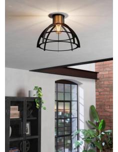 Lámpara de techo acero negro con madera - Eglo Stillington 2