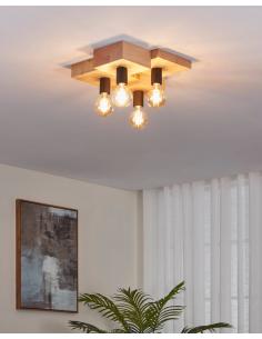 Brown wooden 4-light ceiling lamp - EGLO Halkin 2