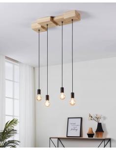 4-light hanging lamp brown wood - EGLO Halkin 2