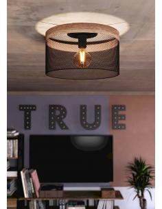 Lámpara de techo acero negro con madera - Eglo Kilnsdale 2