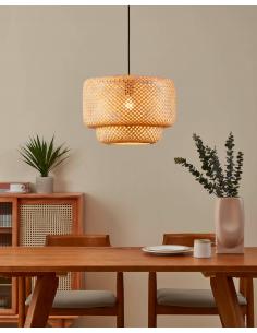 Natural wood hanging lamp black cable - EGLO Hettonle 2