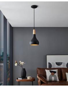 Lámpara colgante acero negro con madera - Eglo Sabinar 2
