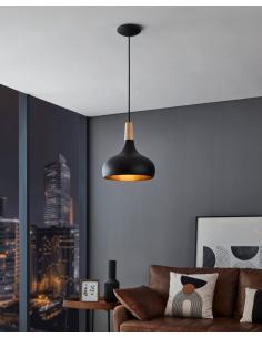 Black steel and wood pendant lamp Ø28 cm - EGLO Sabinar 2