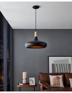 Lámpara colgante acero negro y madera Ø40 cm - Eglo Sabinar 2
