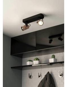 Foco 2 luces GU10 madera marrón base negra - Eglo Cayuca 2