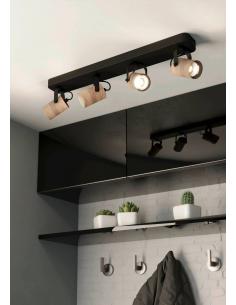 Foco 4 luces GU10 madera marrón base negra - Eglo Cayuca 2