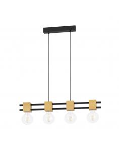 4-light hanging lamp black wood - EGLO Levantaa