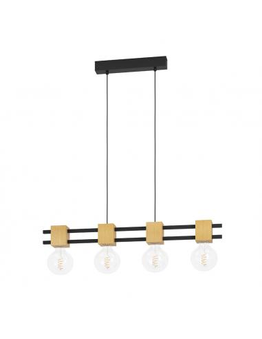 4-light hanging lamp black wood - EGLO Levantaa