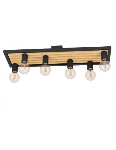Ceiling lamp 6 lights steel and wood - EGLO Consett