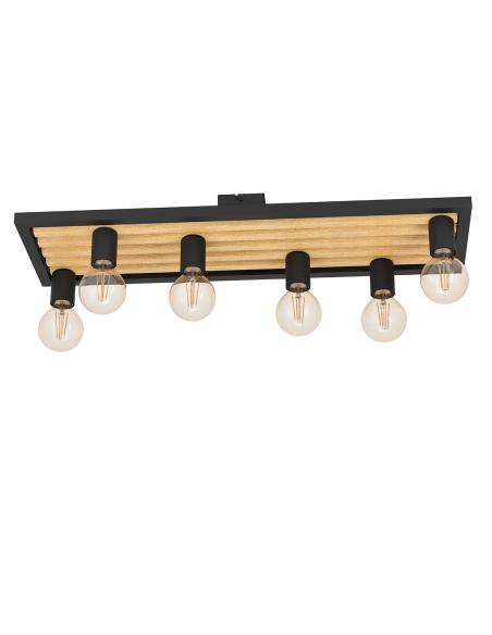 Lámpara de techo 6 luces acero y madera - Eglo Consett