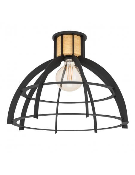 Black steel ceiling lamp with wood - EGLO Stillington