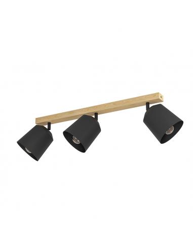 3-light brown steel black wood spotlight - EGLO Cotorro