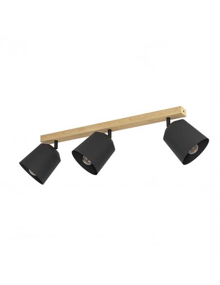3-light brown steel black wood spotlight - EGLO Cotorro