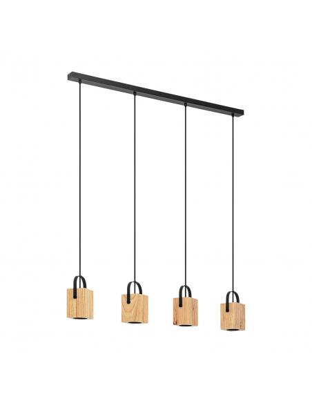 Lámpara colgante 4 luces GU10 negro con madera - Eglo Ayles