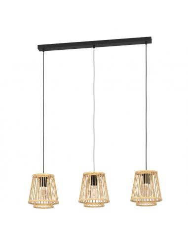 3-light hanging lamp brown wood - EGLO Hykeham
