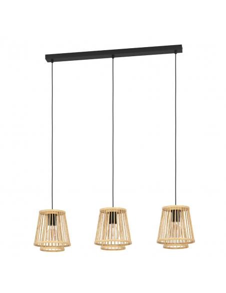3-light hanging lamp brown wood - EGLO Hykeham