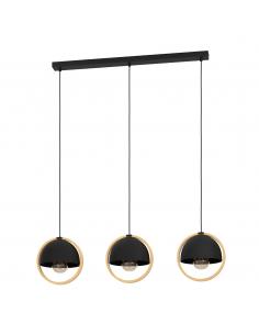 3-light pendant lamp black steel and wood - EGLO Callow