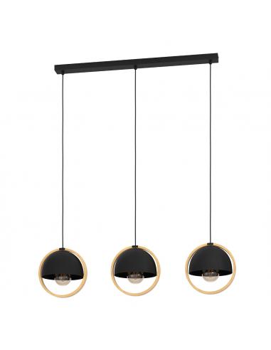 3-light pendant lamp black steel and wood - EGLO Callow